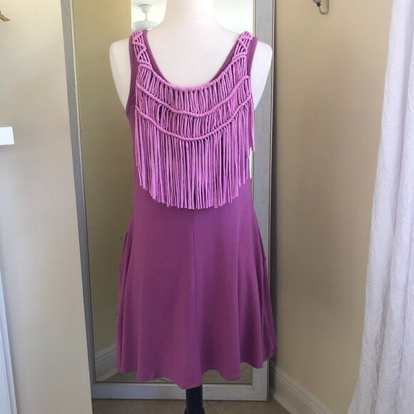 Jade by Jane Lavender Macrame Fringe Dress Small Boho Hippie - Picture 5 of 9